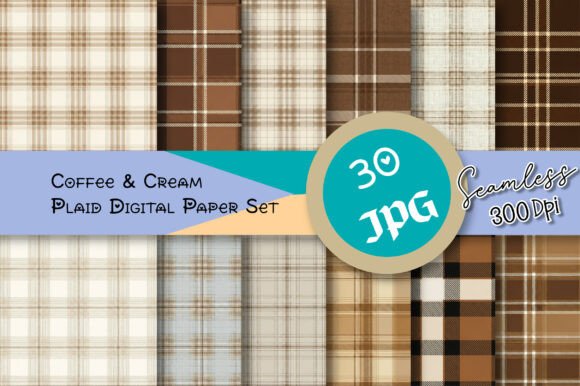 Download Coffee &amp; Cream Plaid Digital Paper Set - Cream Collection