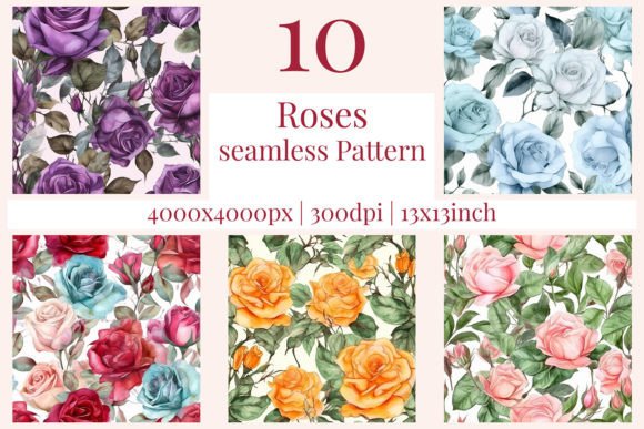 Download Bundle 10 Seamless Roses Patterns 622 - Premium Resources