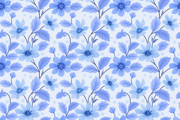 Download Seamless Flowers with Monochrome Blue. - Premium Bundle